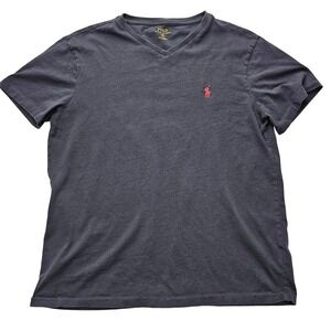 Polo Ralph Lauren T-Shirt Mens M Navy Blue V-Neck Minimalist Cotton Pony Logo